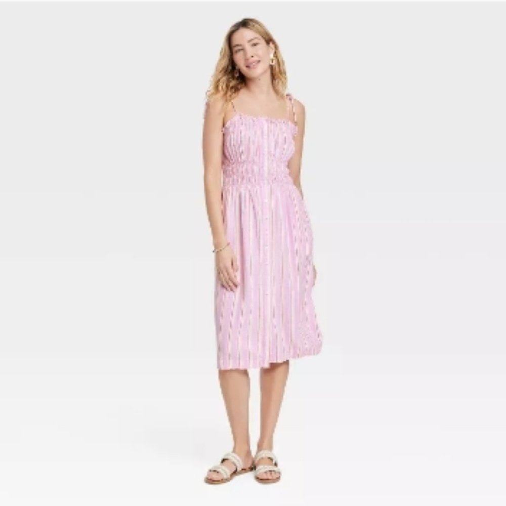 Women's Sleeveless Linen Dress - Universal Thread™Pink Size Medium New With Tags